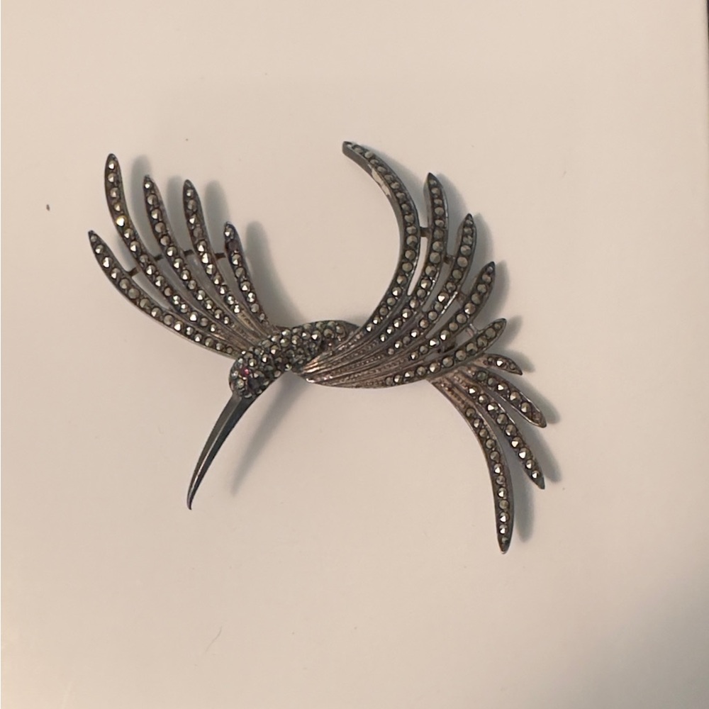 Elegant Vintage 925 Sterling Silver Marcasite Hummingbird Pin/Brooch